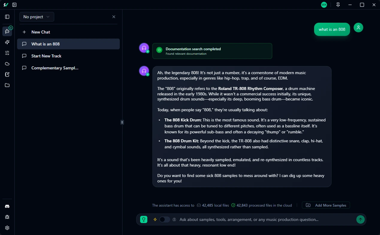 Sample Vault AI assistant chat interface responding to natural language queries